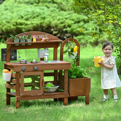 Homman mud kitchen with removable sink and faucet enables water play outdoors.