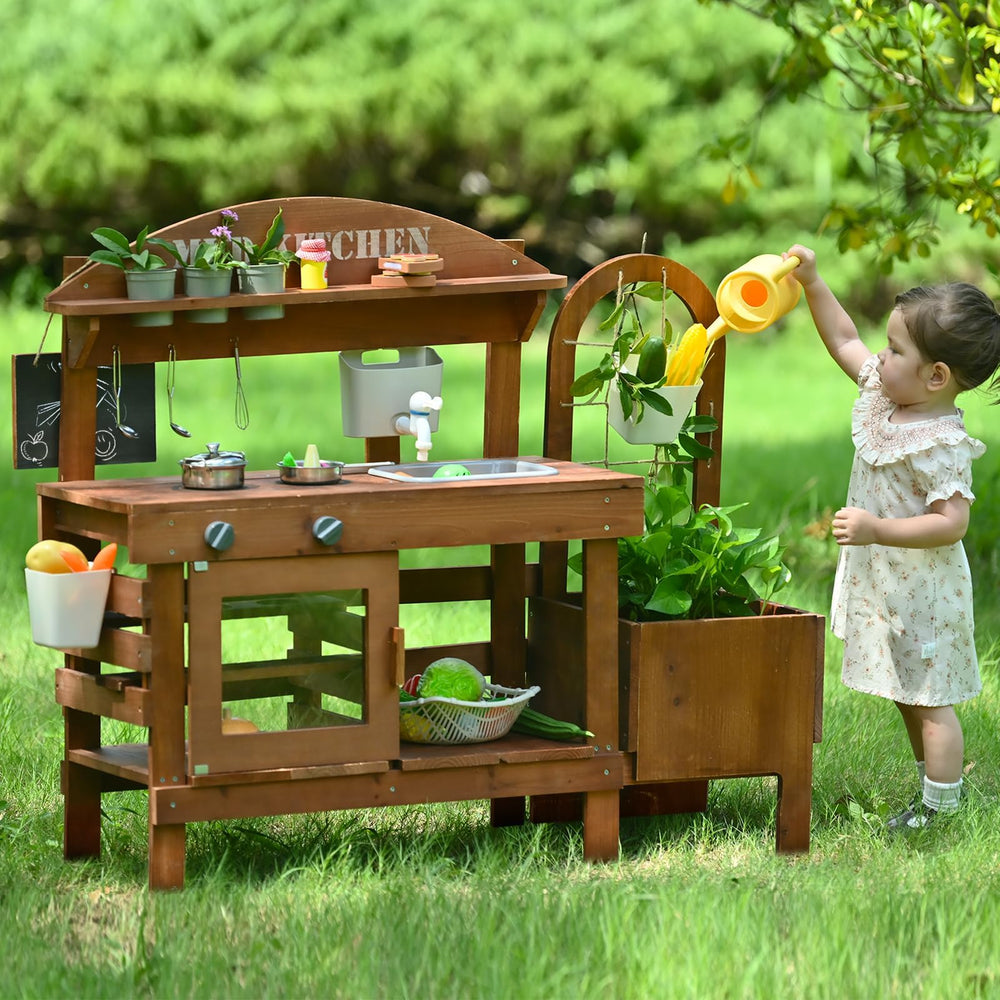 Homman outdoor mud kitchen top stove with click knobs for pretend cooking.