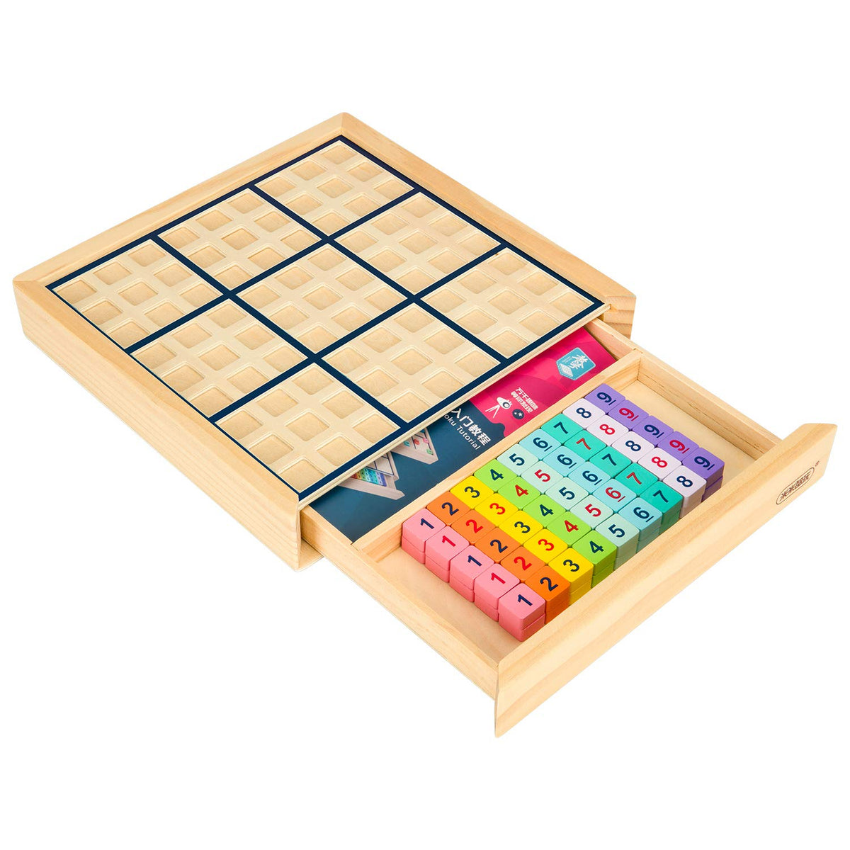 HOMSV wooden Sudoku board with drawer for organized play and storage.