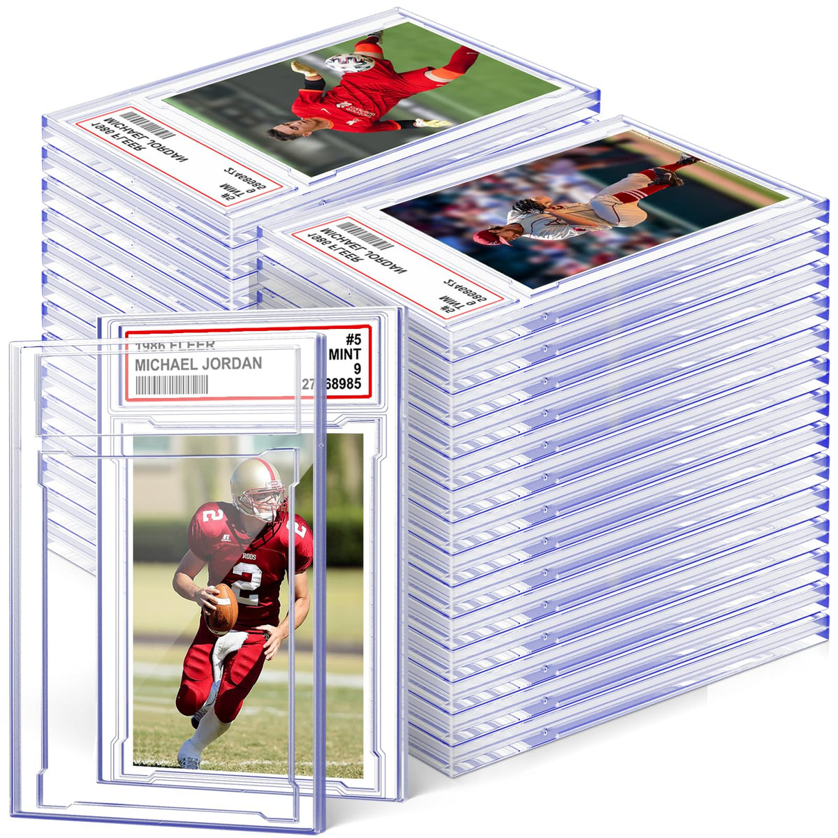 Homthy card case holder front view shows clear protection for prized cards.
