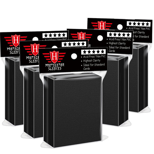 Homthy 500pcs black card sleeves packaging for bulk card protection.