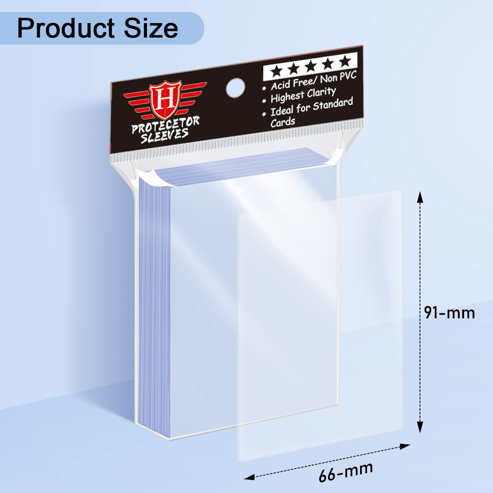 Homthy clear card sleeves showcase cards while preventing scratches.