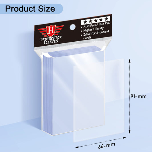 Homthy clear card sleeves showcase cards while preventing scratches.