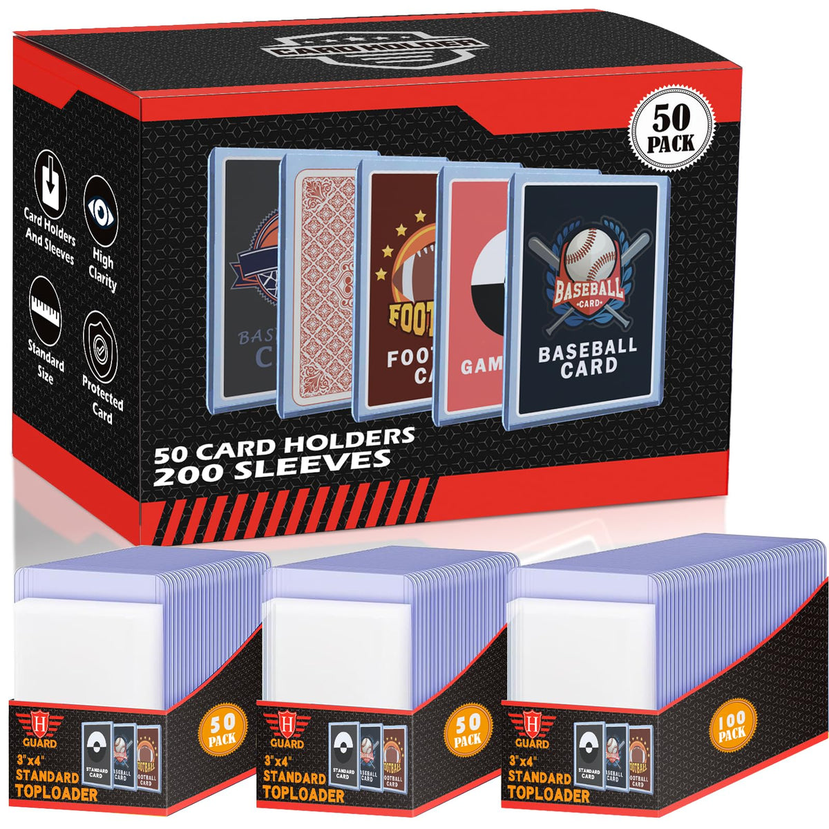 Homthy toploaders 3x4 pack opened, clear protectors for MTG and sports cards.