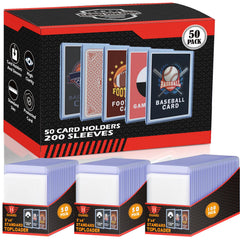 Homthy toploaders 3x4 pack opened, clear protectors for MTG and sports cards.