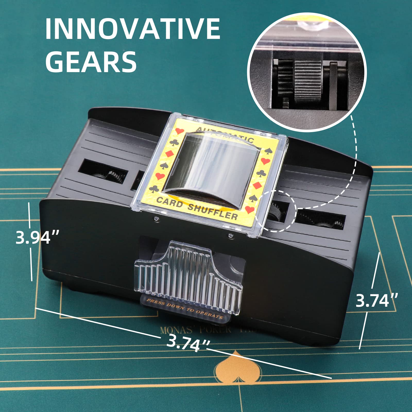 Homwom automatic card shuffler side view highlighting compact footprint