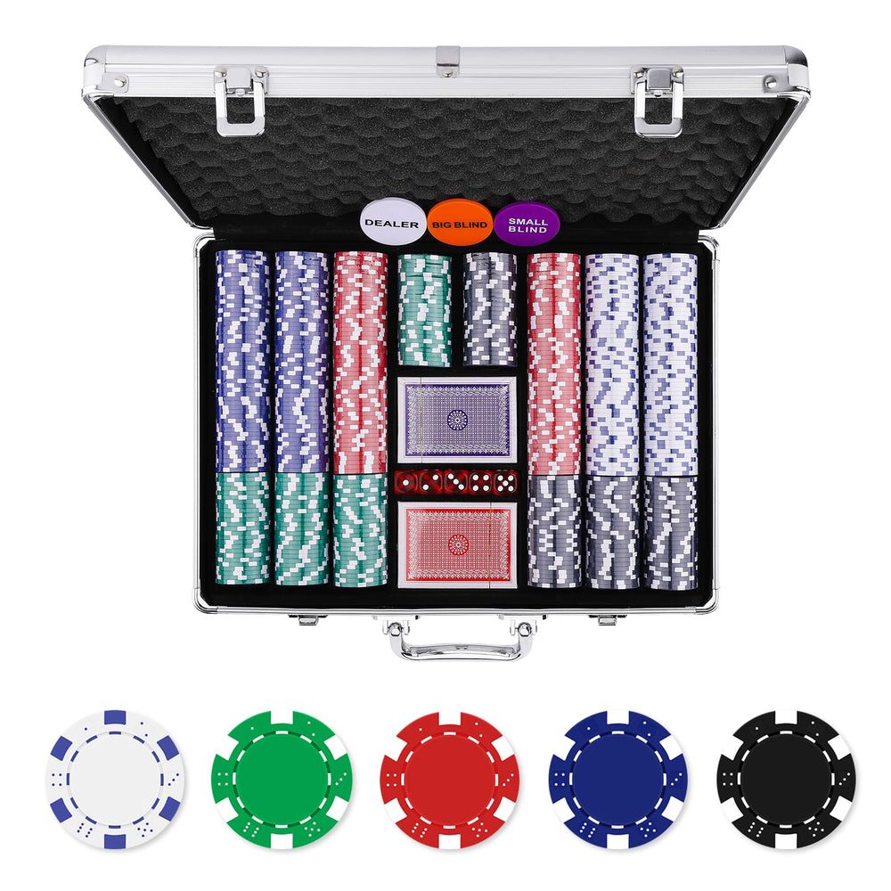 Homwom poker chips in five colors offer smooth handling and easy denomination