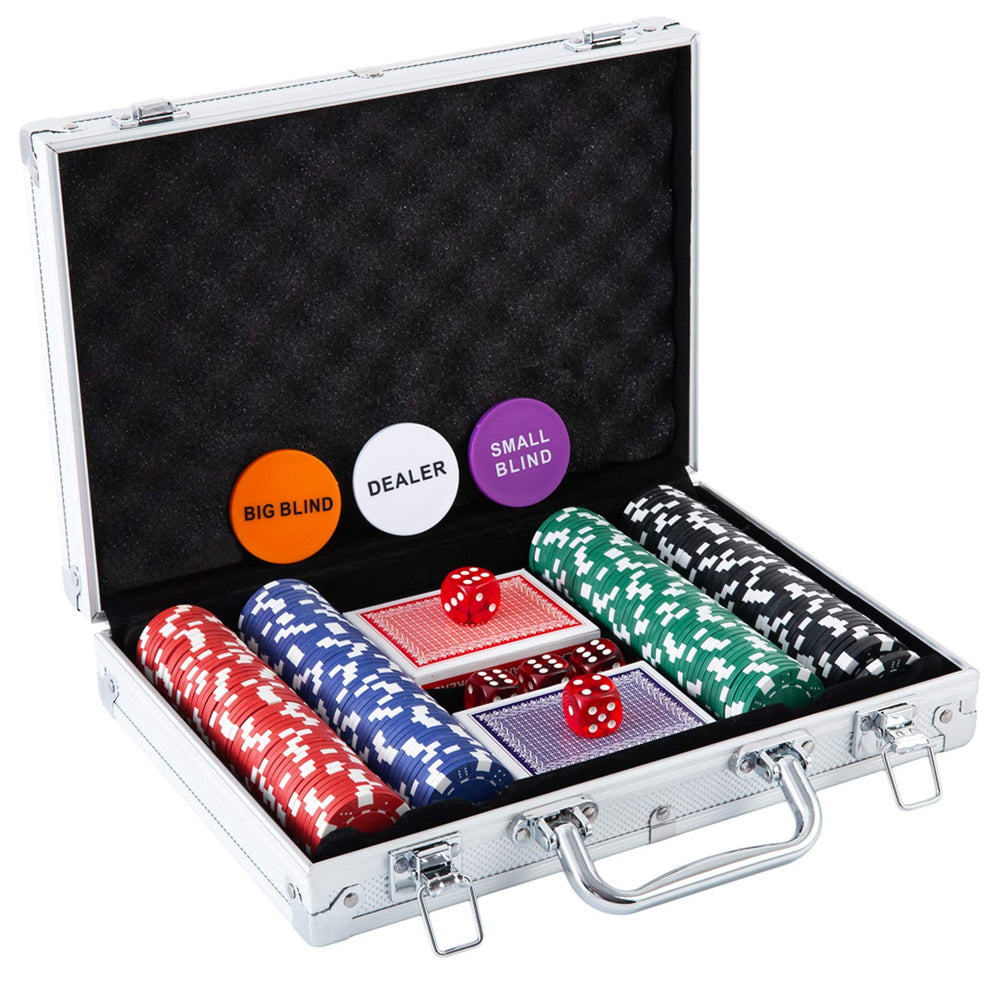 Homwom poker chip set with aluminum case showing durable storage and easy transport.