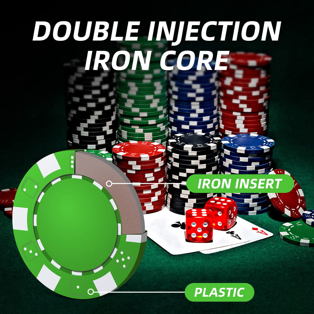Homwom poker chip set close-up highlighting casino-style chip design.