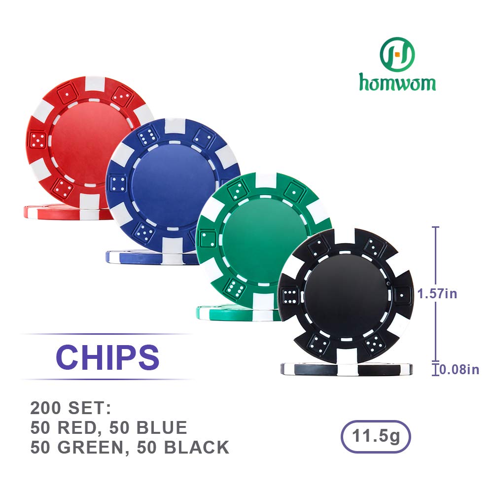 Homwom poker chip set with dice and cards for quick, table-ready play.