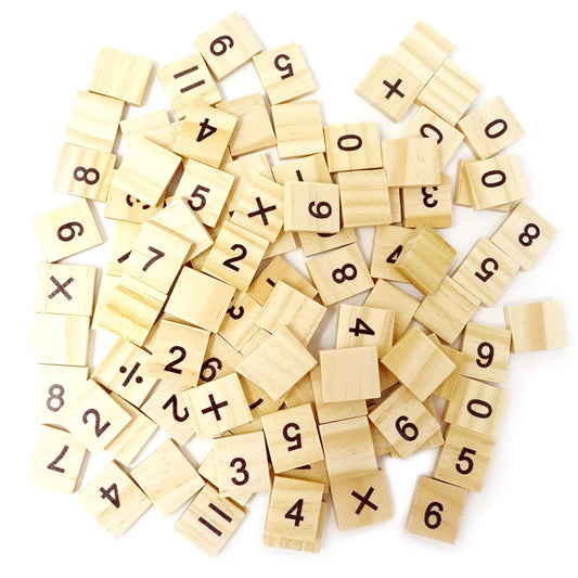 Honbay wooden Scrabble tiles with numbers and symbols for versatile crafts and learning.