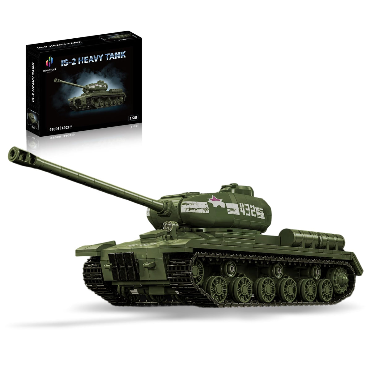Honchoes IS-2 tank building set assembly view showing precise brickwork for collectors.