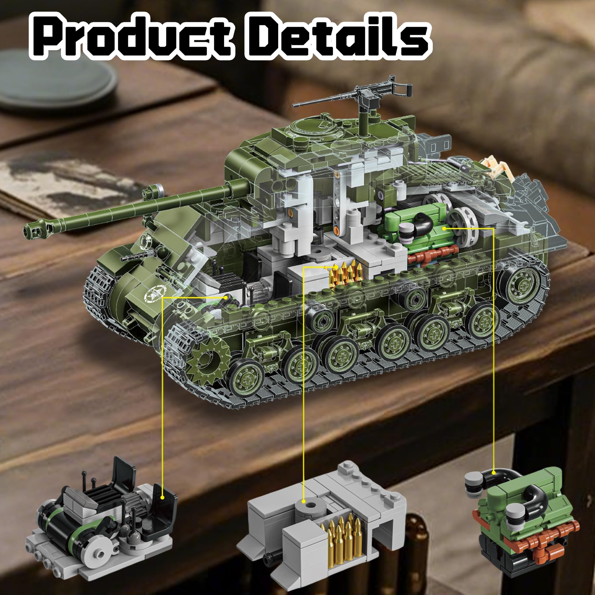 Honchoes M4 Sherman Tank 360° turret rotation feature highlighted