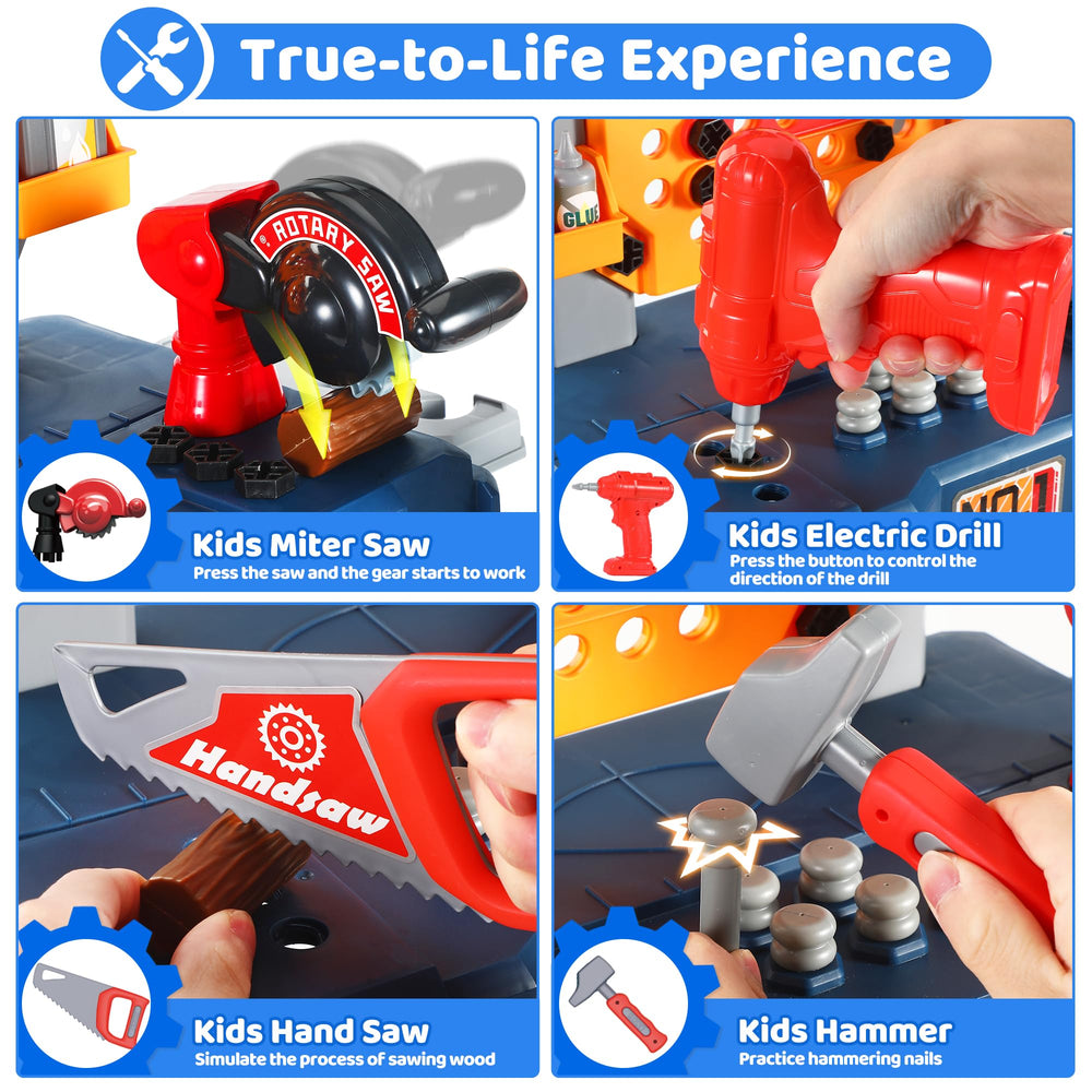 Honeystar Kids Tool Bench mechanical miter saw for safe imaginative building