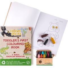 Honeysticks 12-pack beeswax crayons with vibrant colors for safe toddler art.