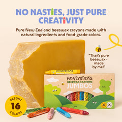 Honeysticks 16-pack color swatches showing 16 bright beeswax colors