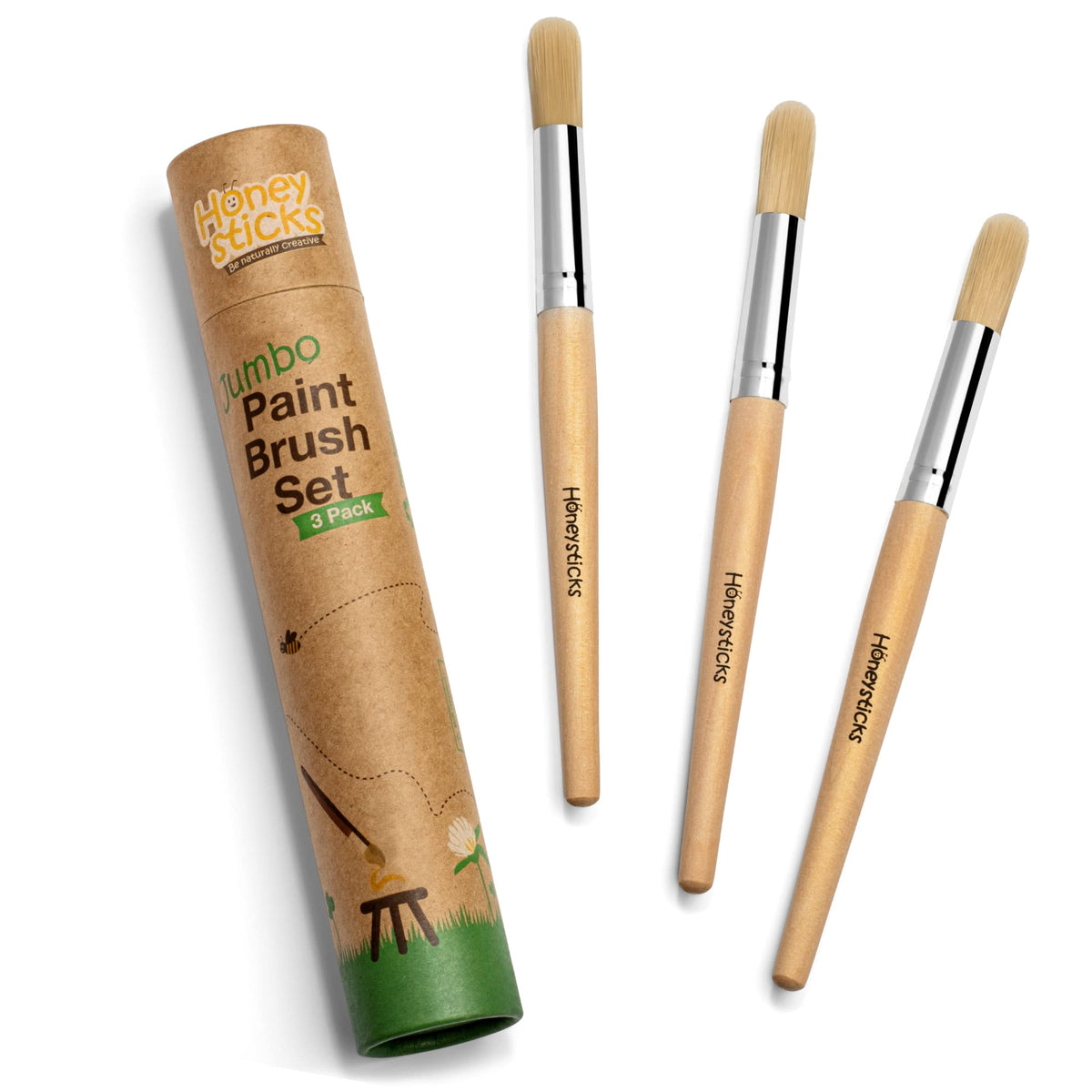 Honeysticks jumbo paint brush set packaging highlights plastic free design