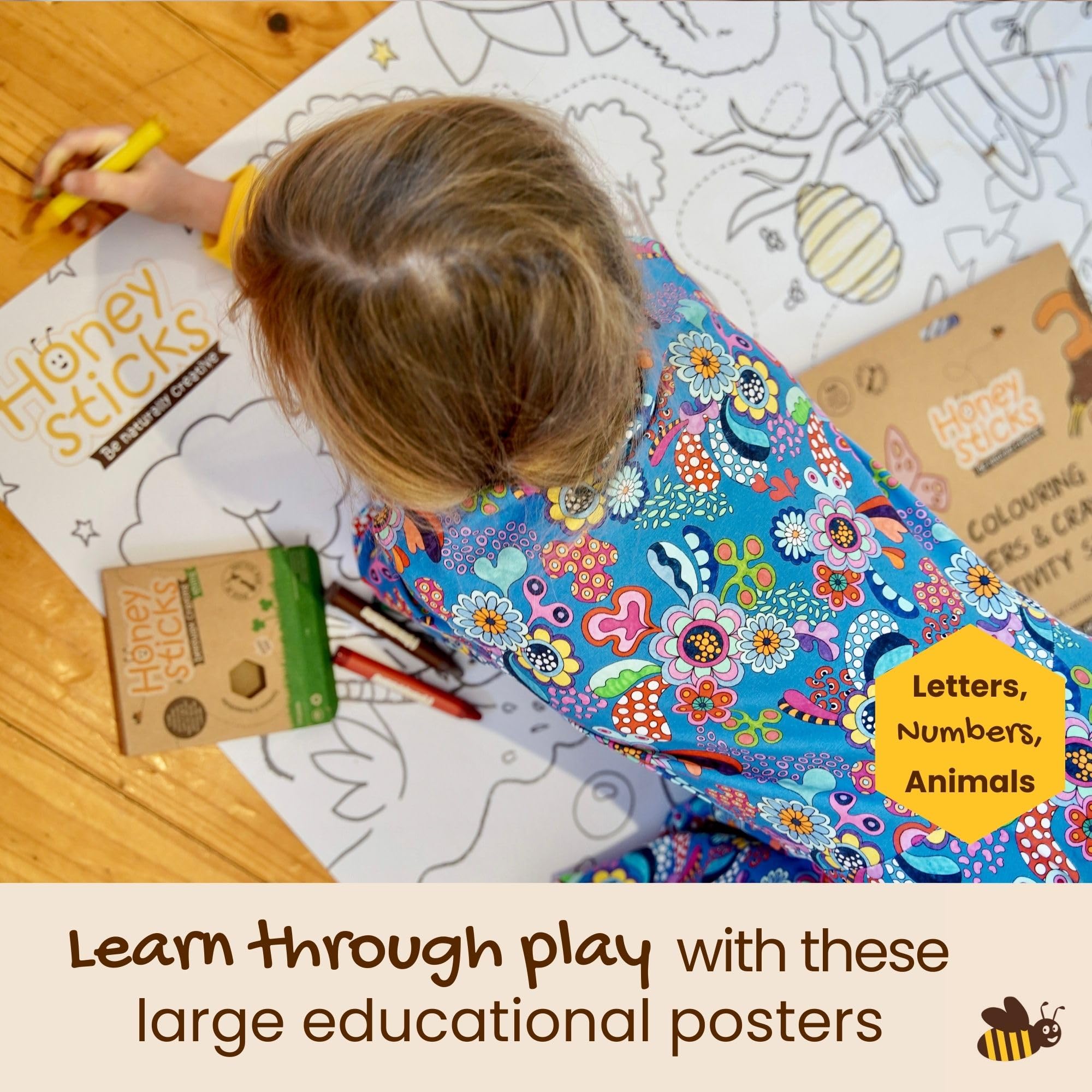 Honeysticks Kids Activity Set: animals and nature poster encourages curiosity and coloring.