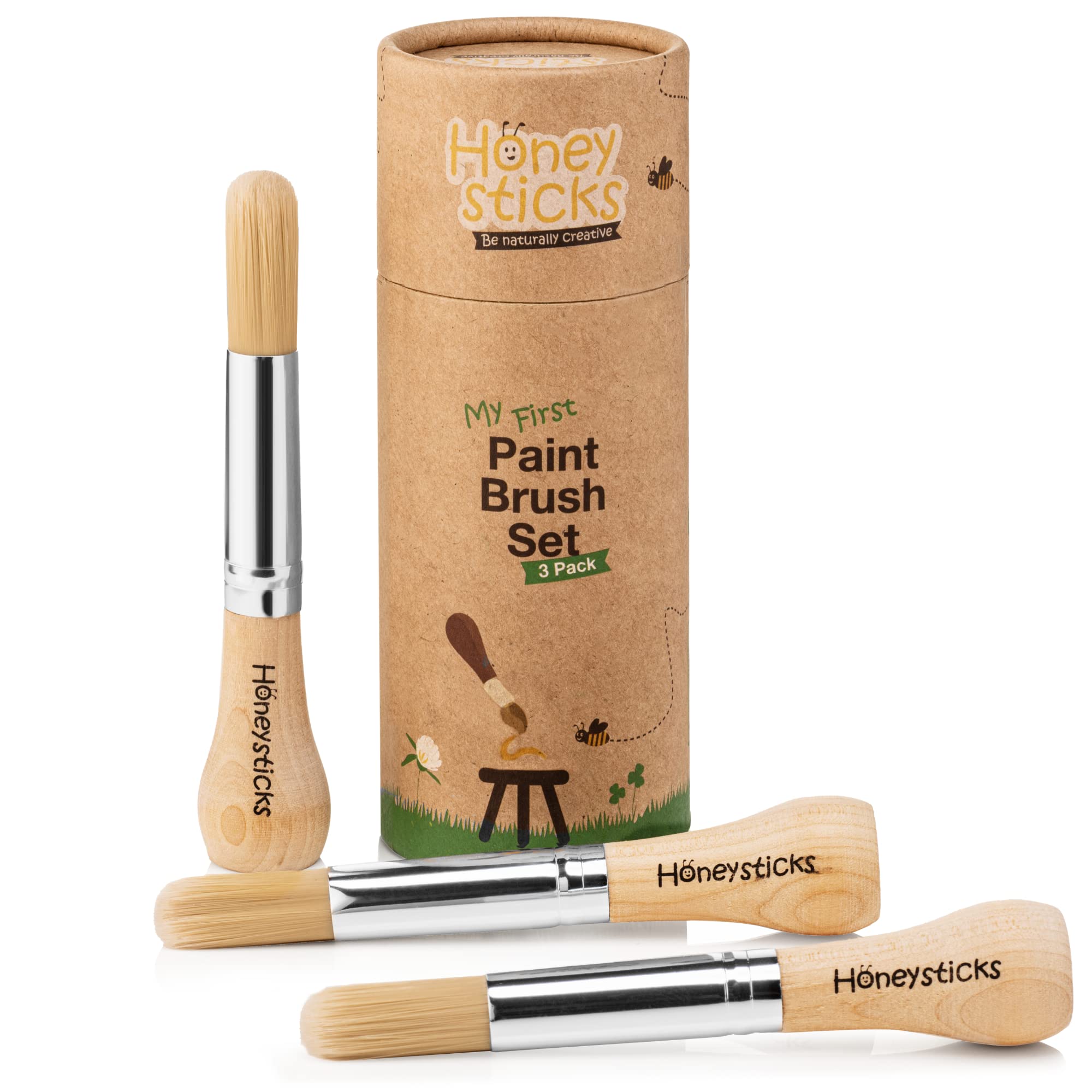 Honeysticks My First Paint Brush Set with ergonomic handles for easy toddler control.