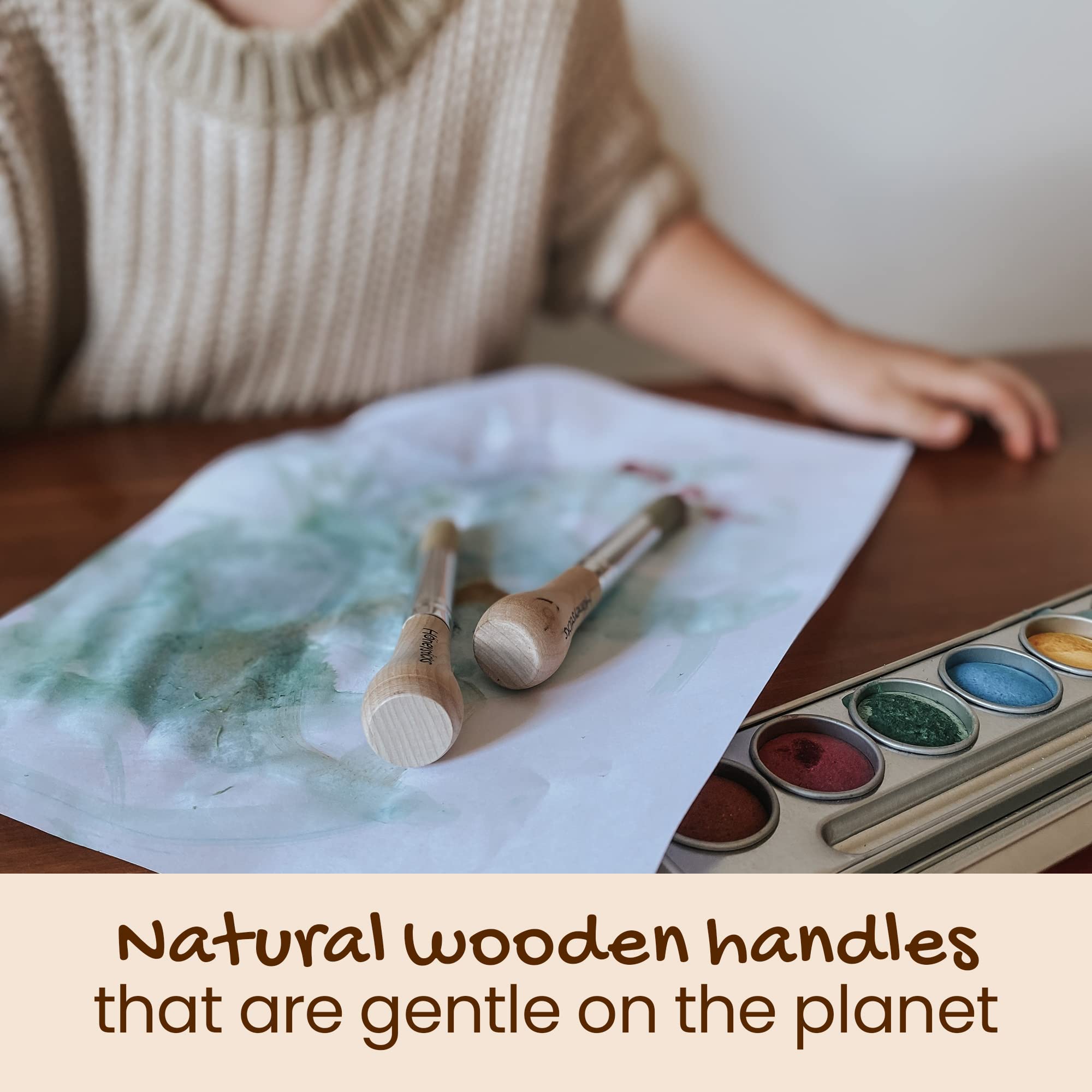 Honeysticks My First Paint Brush Set: natural wood with vegan bristles for safe art play.