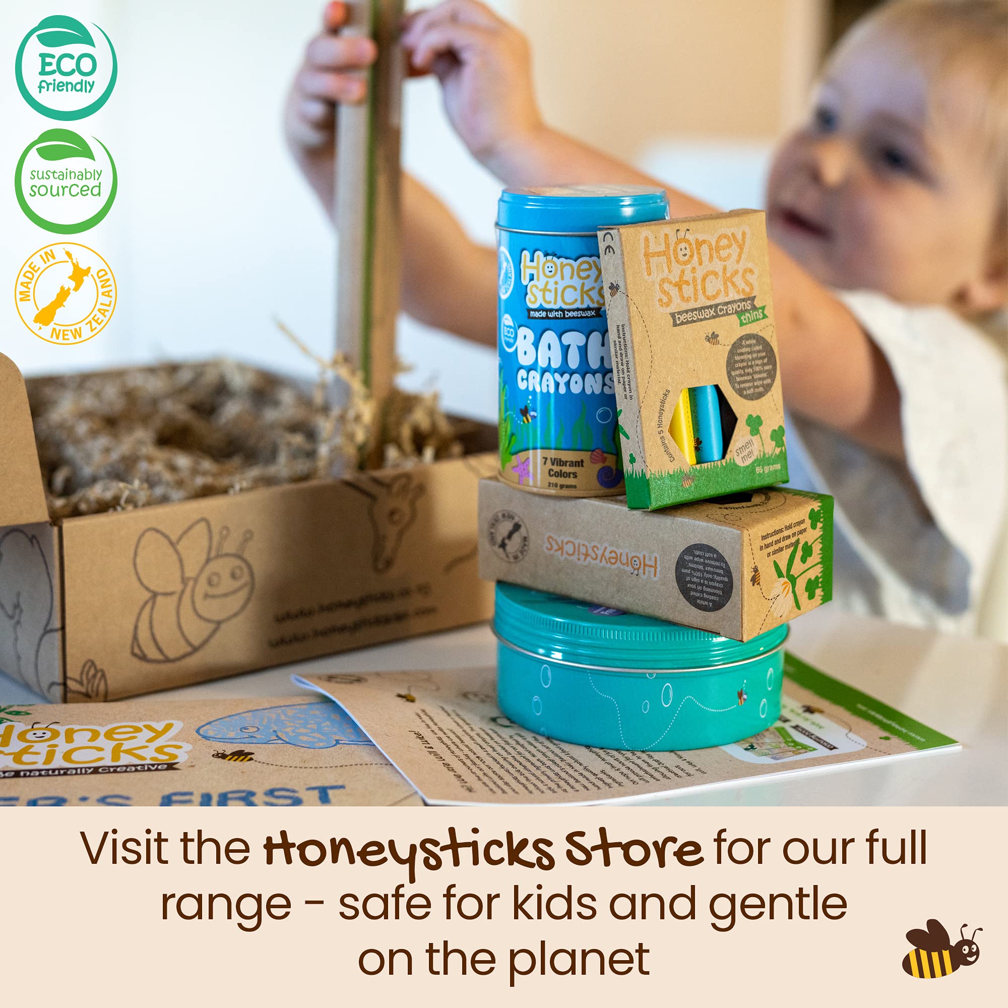 Honeysticks colors encourage creativity with safe, kid-friendly pigments.