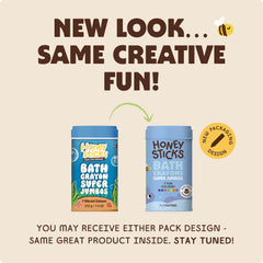 Honeysticks color swatches on tile evoke playful bath art.