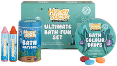 Honeysticks Ultimate Bath Fun Set packaging in eco-friendly tin, ready for gifting.