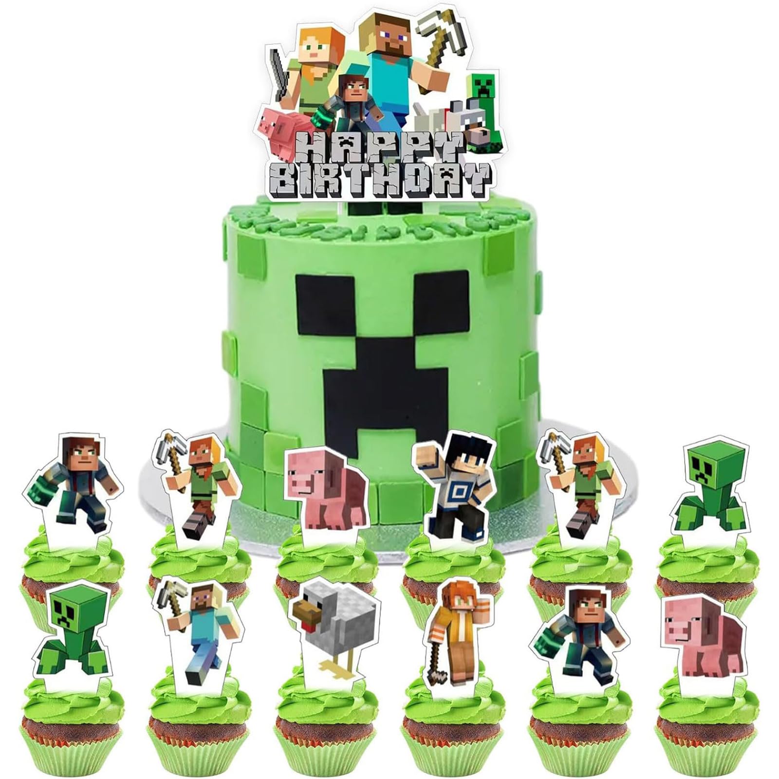 HonFHena pixel gamer cake topper creates a bold birthday centerpiece
