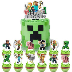 HonFHena pixel gamer cake topper creates a bold birthday centerpiece