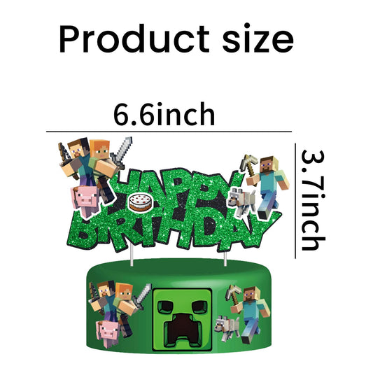 HonFHena cartoon happy birthday topper green highlights playful game party theme.