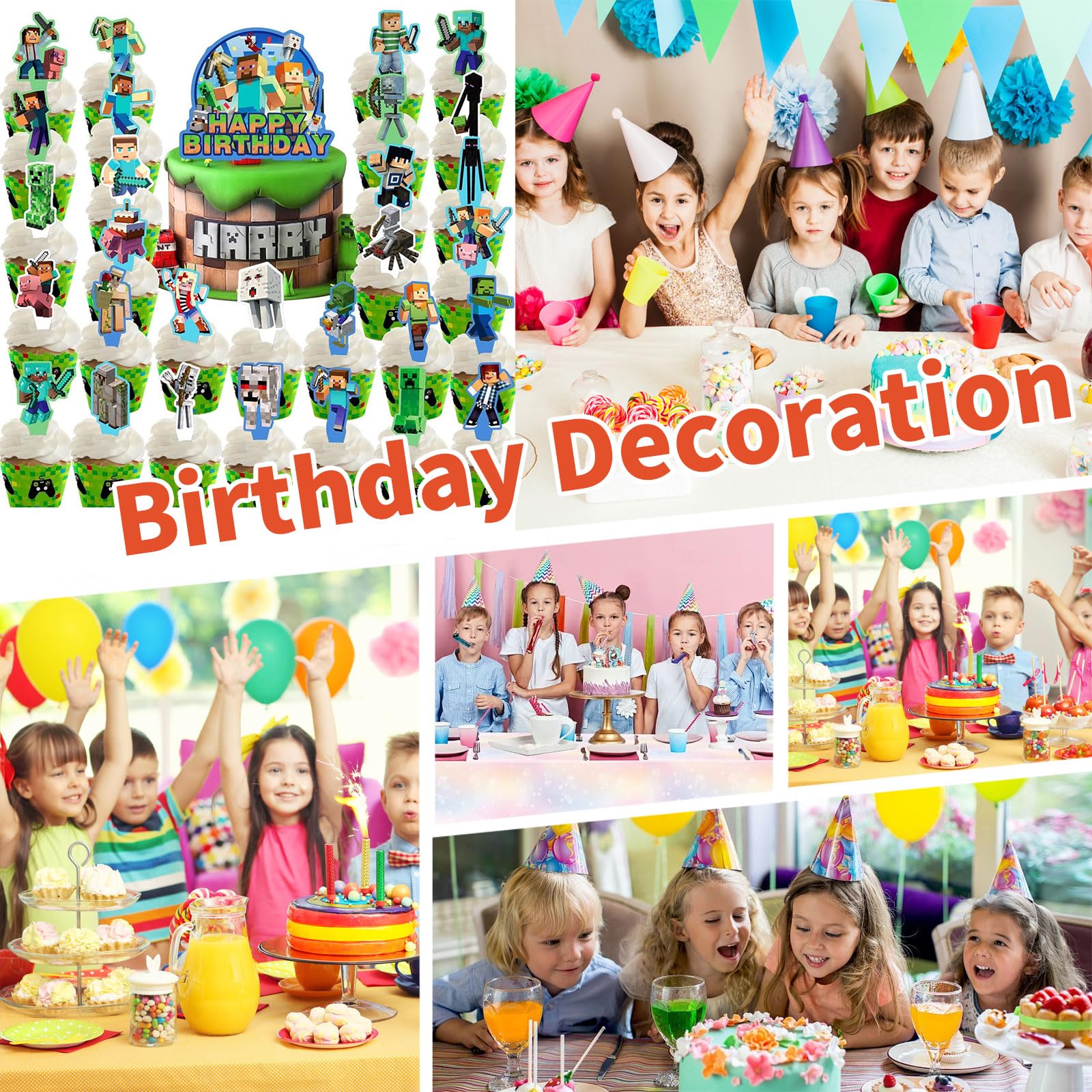 HonFHena pixel gamer cupcake picks secure toppers for easy decorating