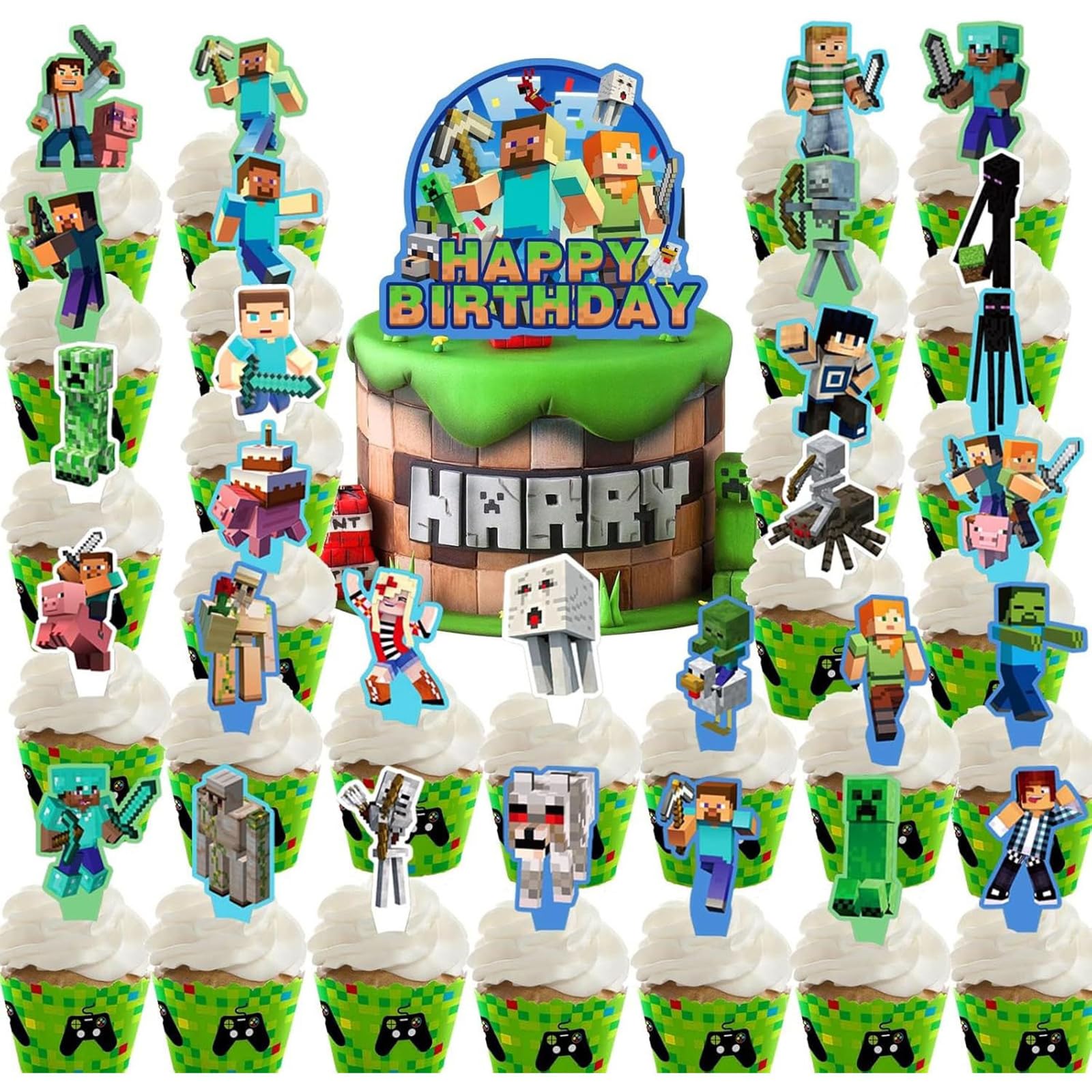 HonFHena pixel gamer big cake topper for a bold birthday centerpiece