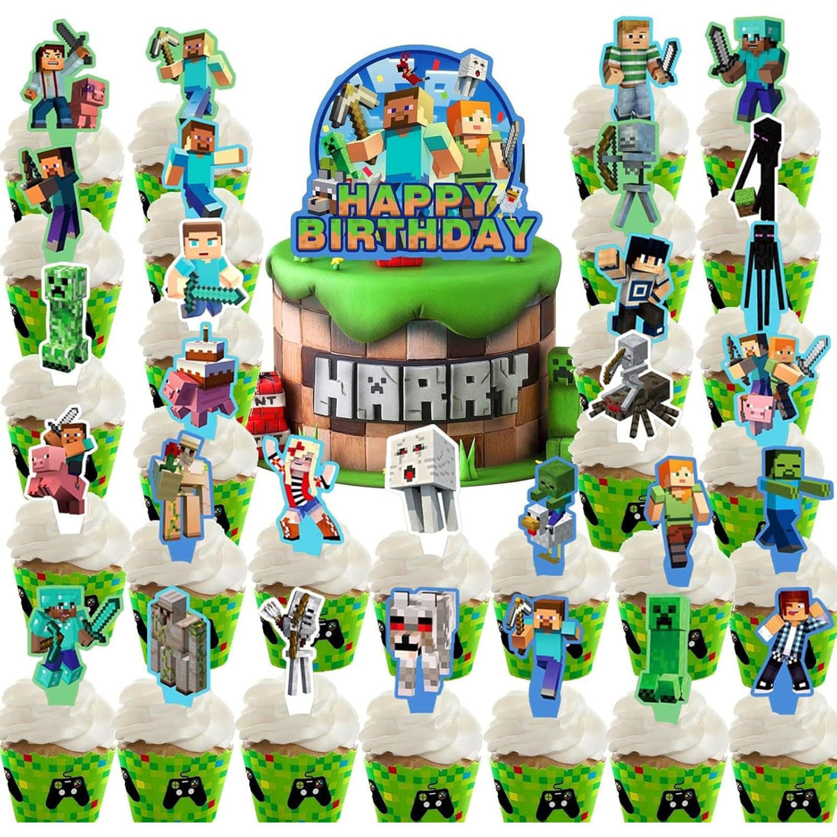 HonFHena pixel gamer big cake topper for a bold birthday centerpiece
