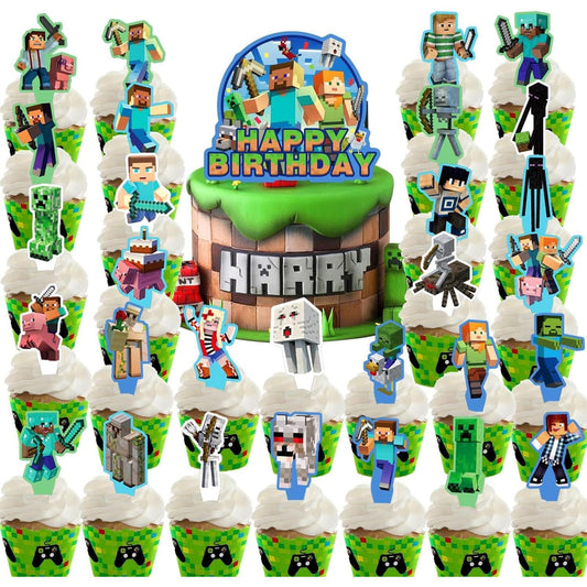 HonFHena pixel gamer big cake topper for a bold birthday centerpiece
