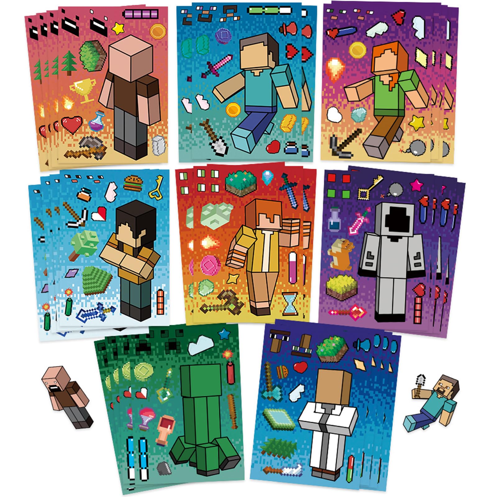 HonFHena eight-pattern cartoon stickers pack for vibrant crafts and laptop decor.