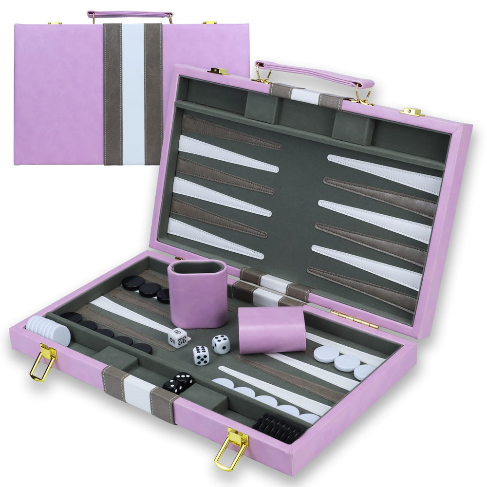 HONGSHUYEE backgammon 15-inch purple board for travel-friendly play and easy setup.