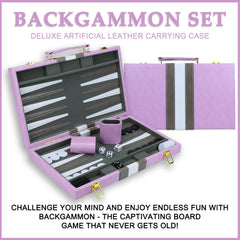 HONGSHUYEE premium leather case securing the purple backgammon set on the go.