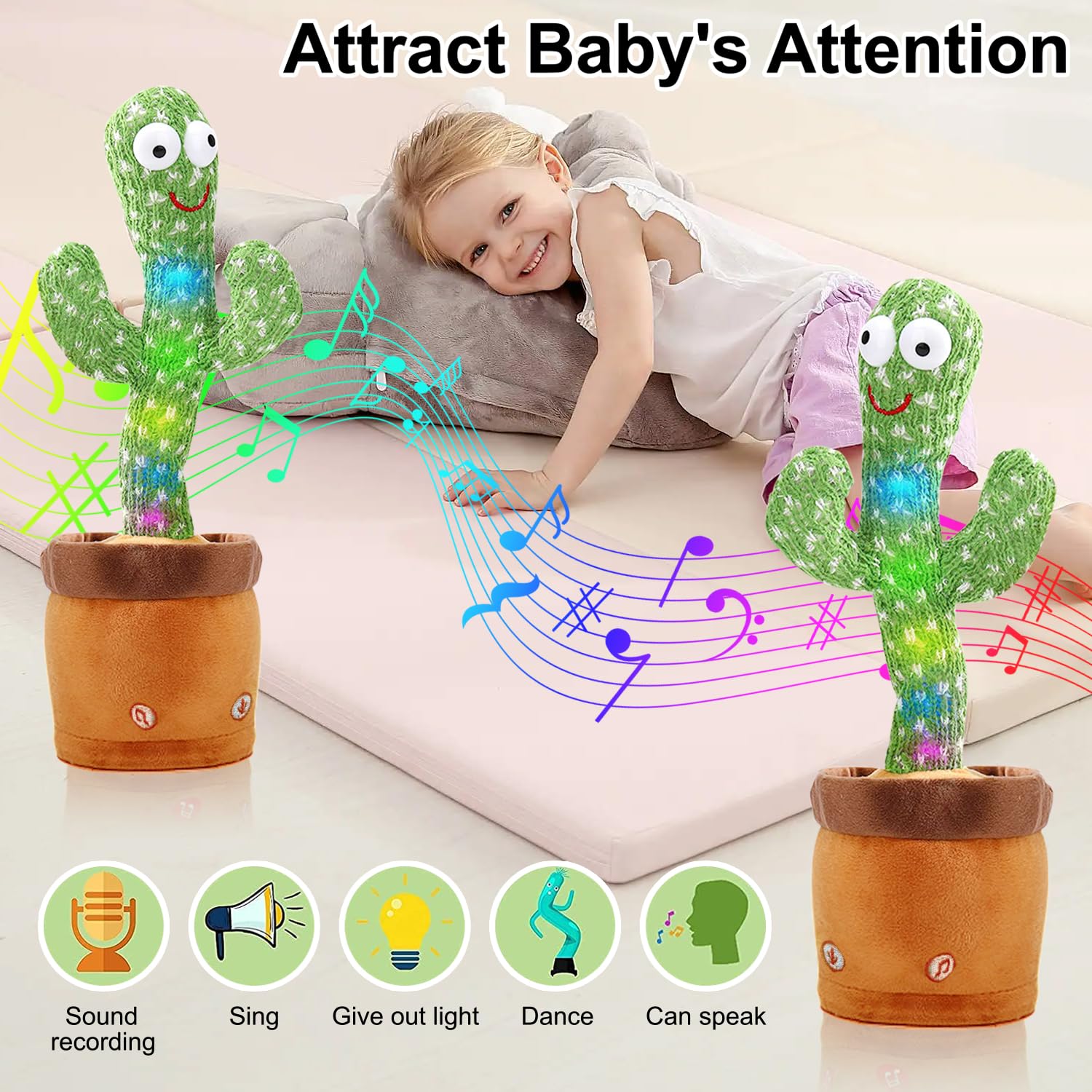 Hongsome cactus toy light-up mode adds visual appeal during music and dancing