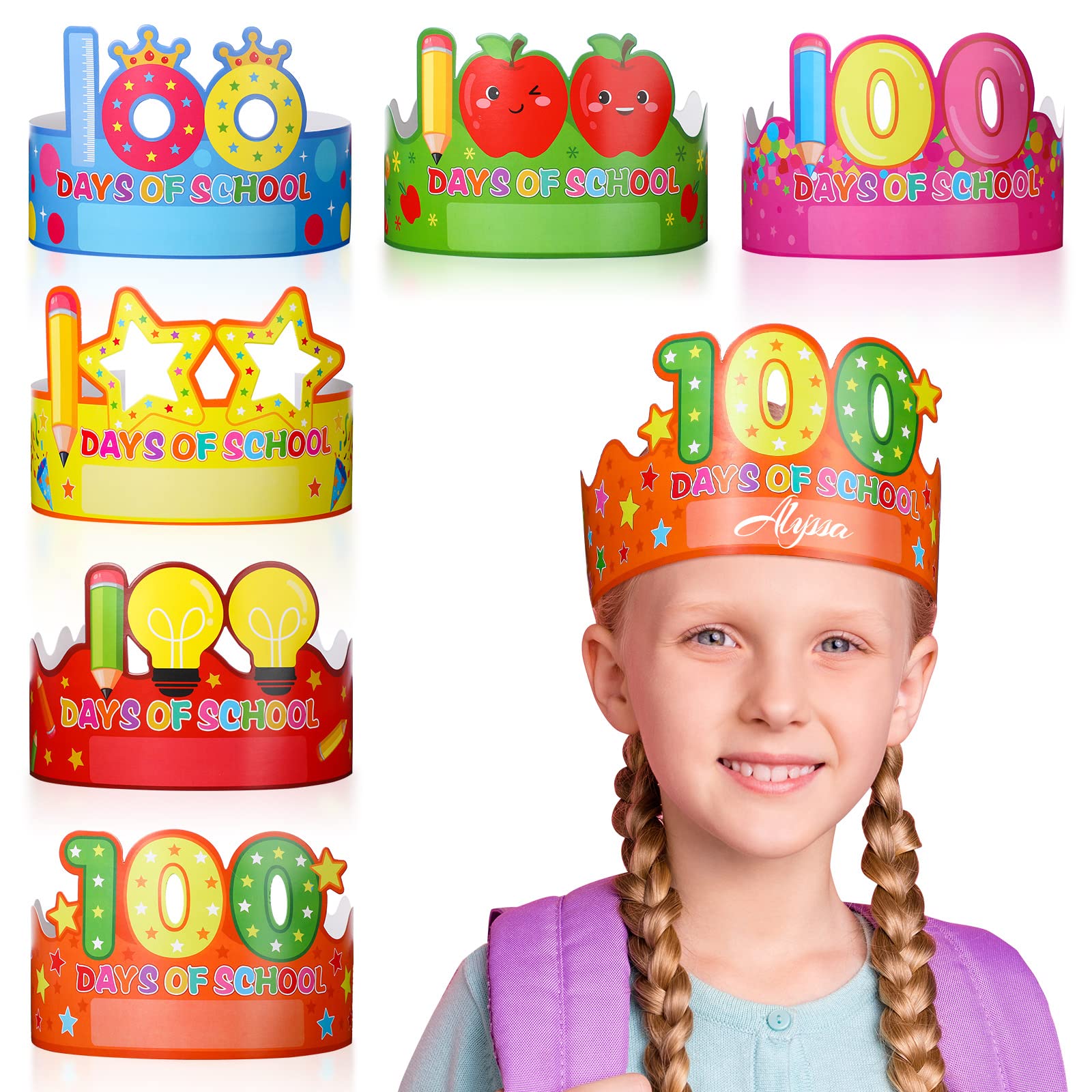 Honoson 100th Day Crown style 1 with festive design for classroom celebrations.