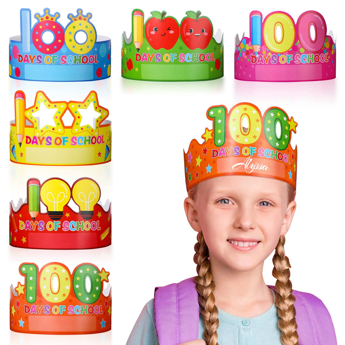 Honoson 100th Day Crown style 1 with festive design for classroom celebrations.