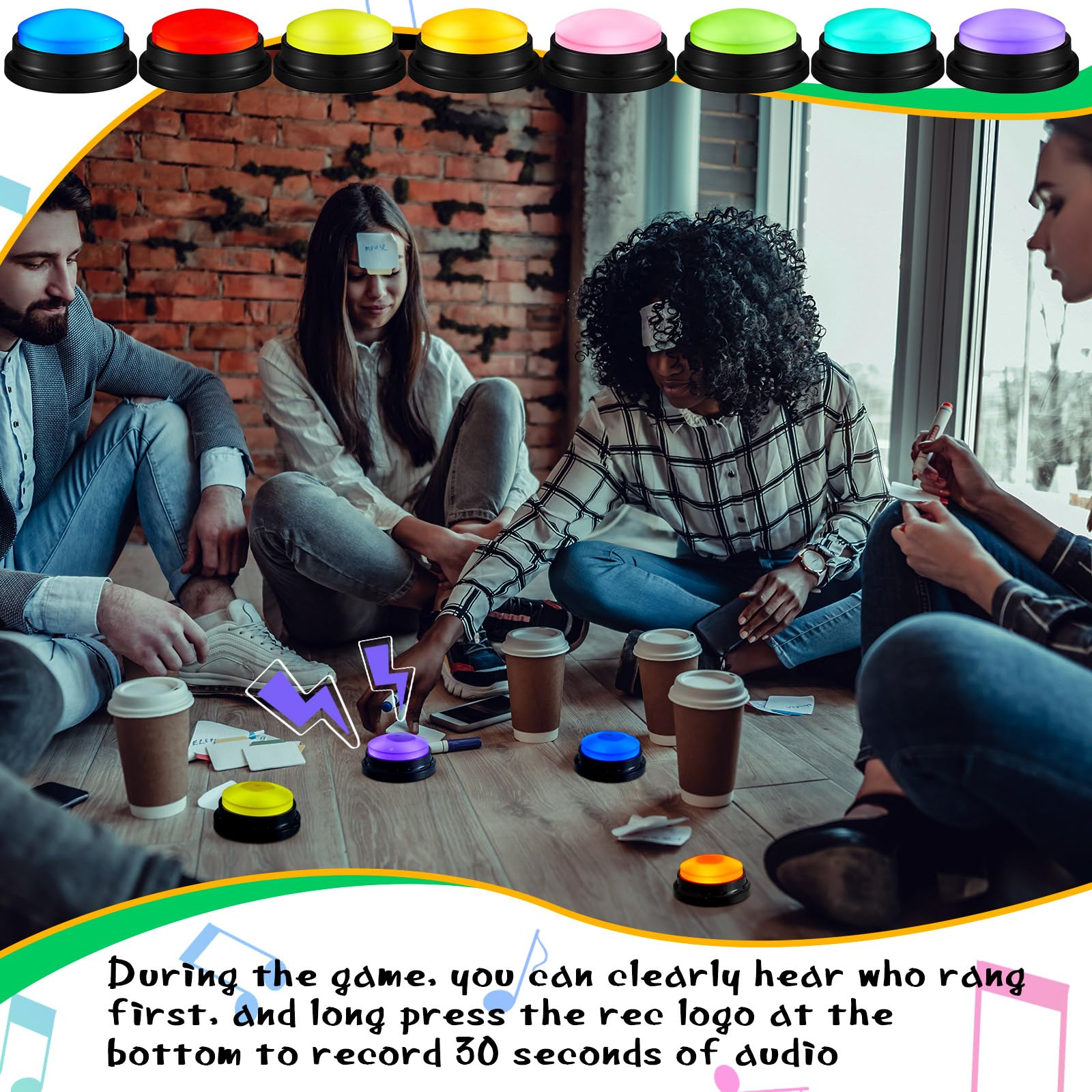 Eight-pack Honoson buzzers displayed for family game night