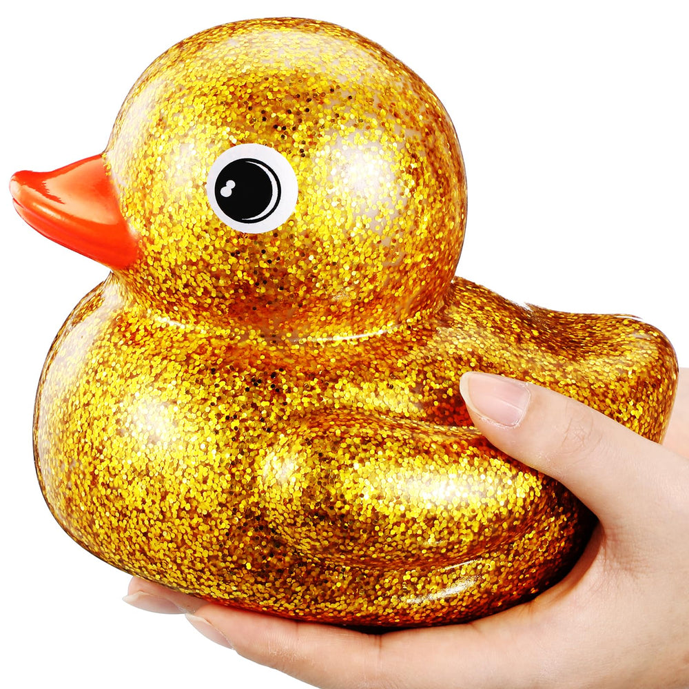 Honoson giant glitter rubber duck in gold shines as eye-catching bath decor.