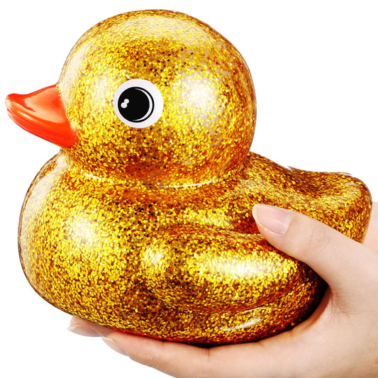Honoson giant glitter rubber duck in gold shines as eye-catching bath decor.