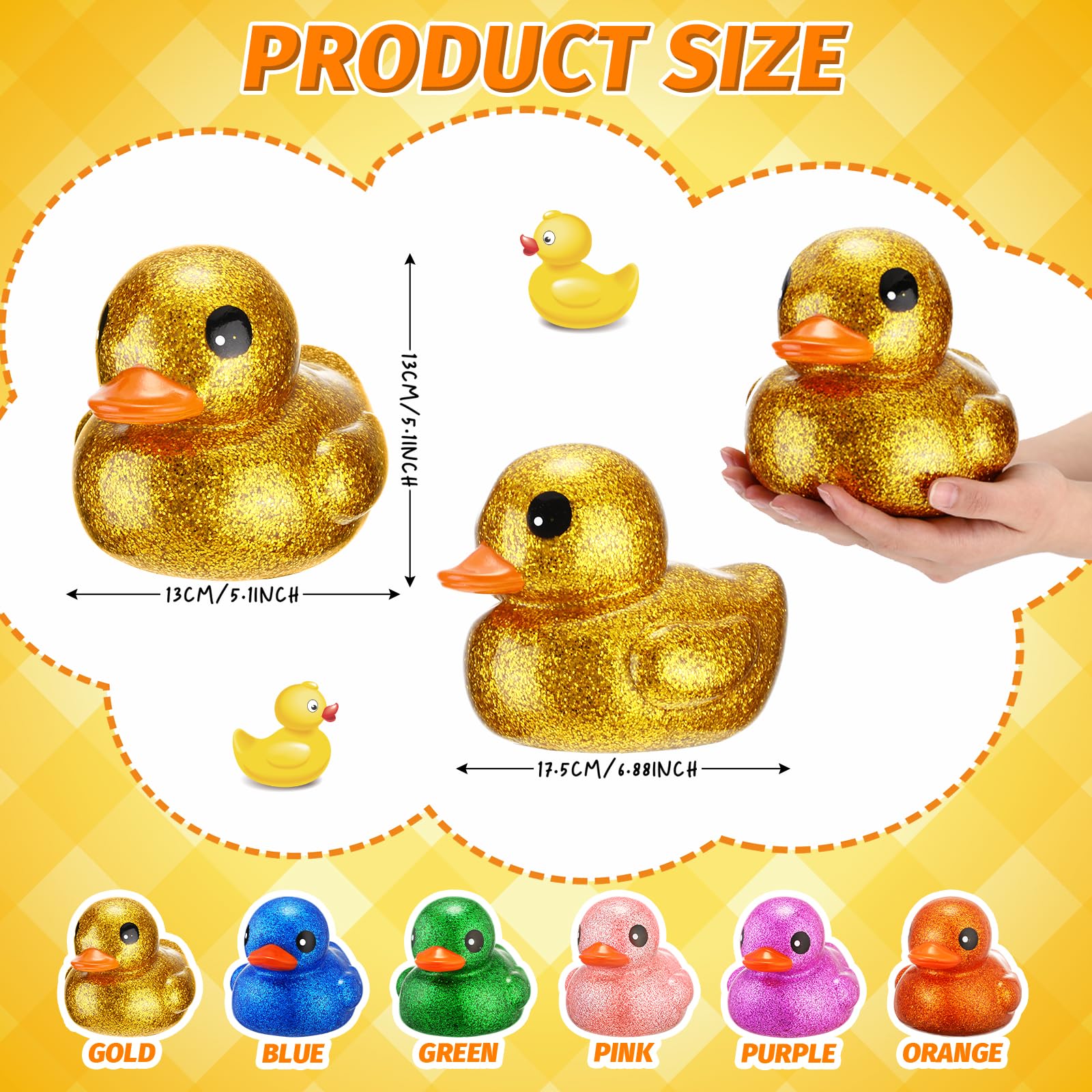 Honoson glitter rubber duck in blue; adds sparkle for splashy pool play.