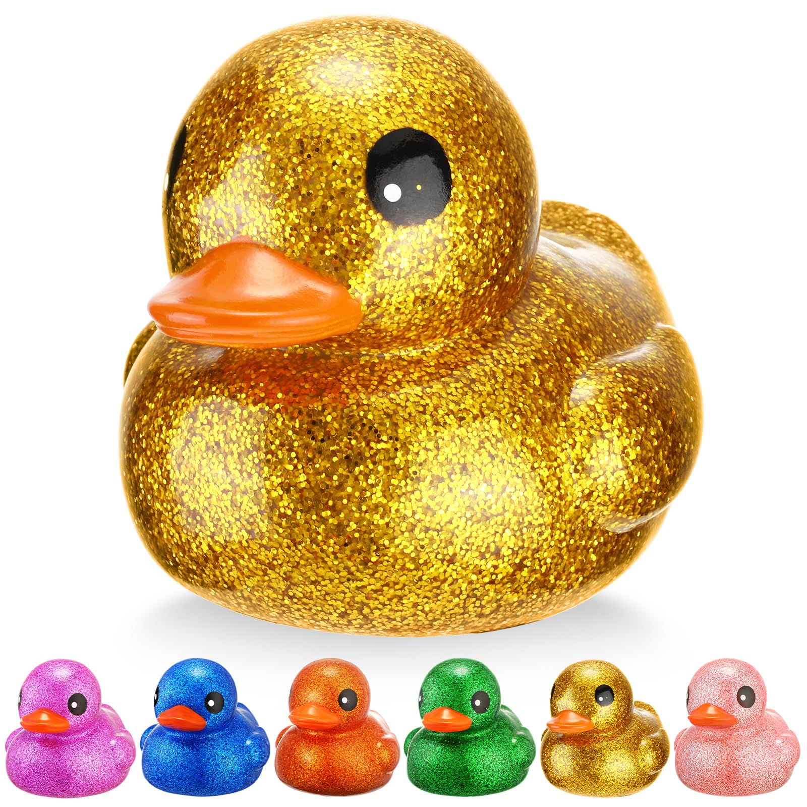 Honoson glitter rubber duck in gold; bright playtime companion for bath time fun.