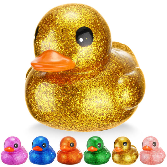 Honoson glitter rubber duck in gold; bright playtime companion for bath time fun.