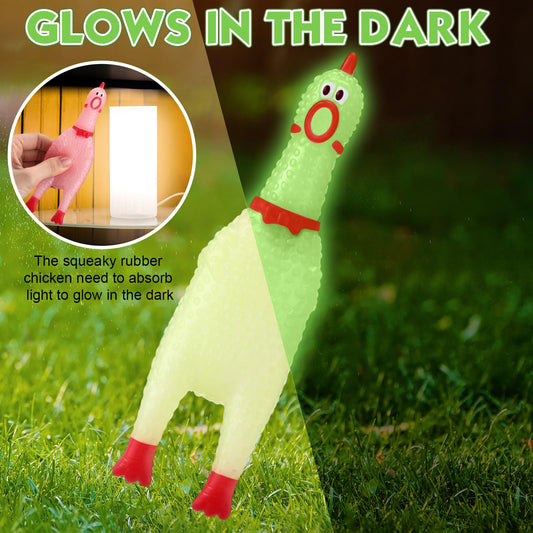 Honoson glow-chicken close-up shows vibrant colors and squeak feature.