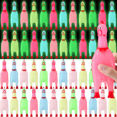 Honoson glow-in-the-dark rubber chicken pack glowing at a lively party.