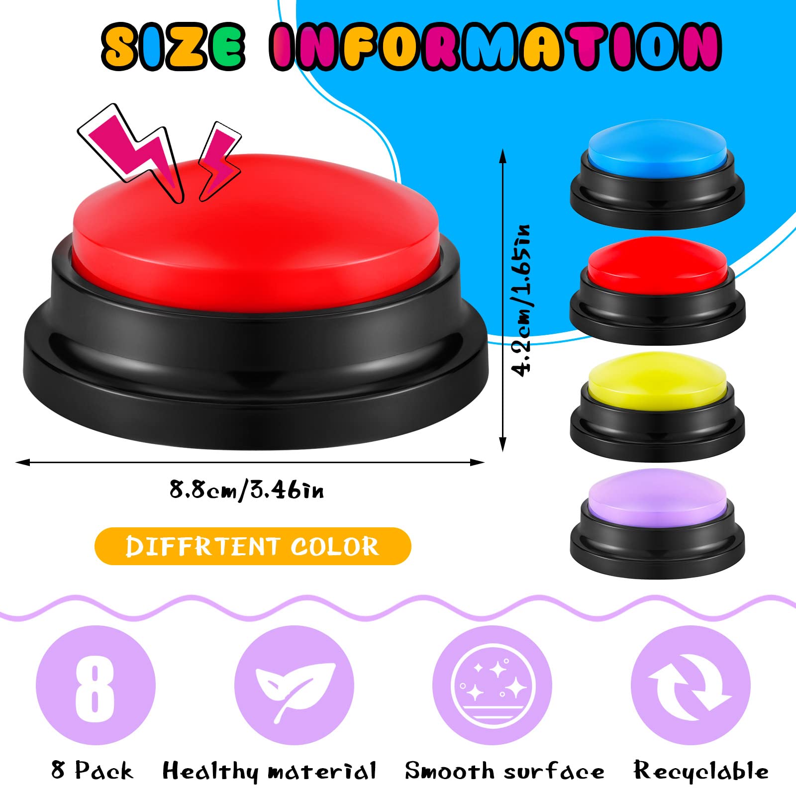 Honoson recordable buzzer buttons in bright colors for team activities