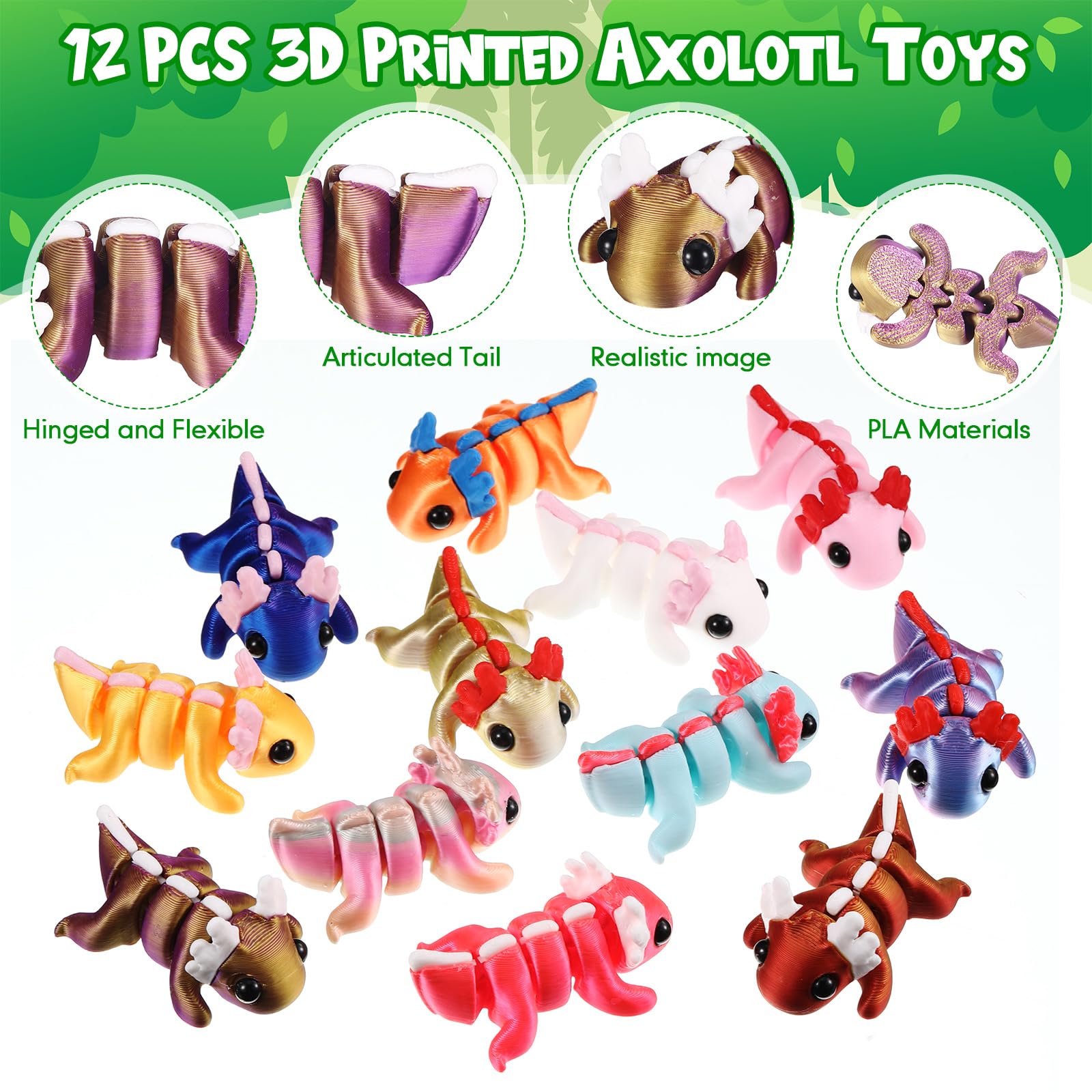 Honoson axolotl toy set with movable joints for versatile posing